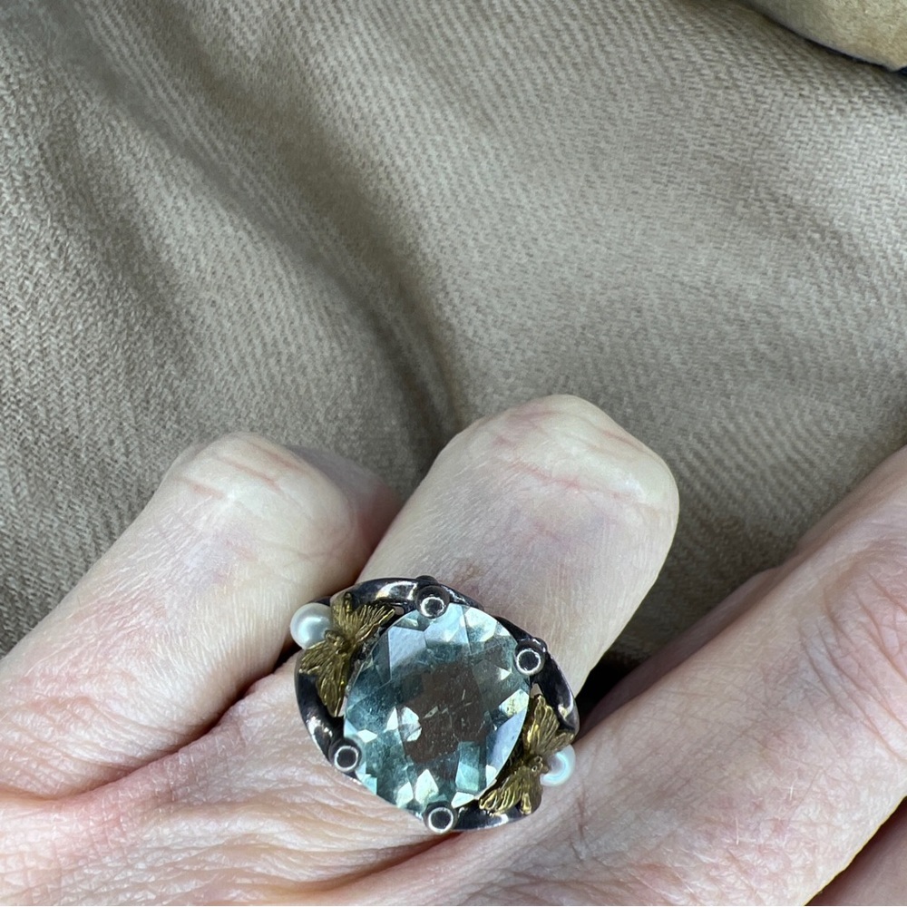 Ann king sterling silver 18K green amethyst/prasiolite pearl butterfly ring - Picture 11 of 16